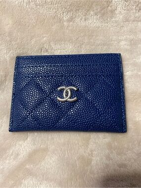 Double C Cardholder Navy Blue with Silver Tone Hardware NEW !!